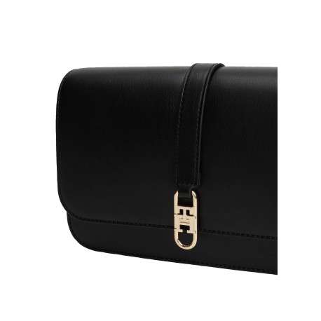 Sac noir uni avec fermeture à rabat et logo de la marque doré - Image 4
