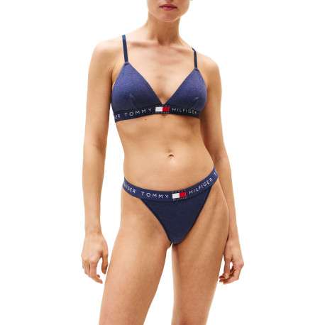 Soutien-gorge triangle sans armatures en coton bleu uni - Image 2