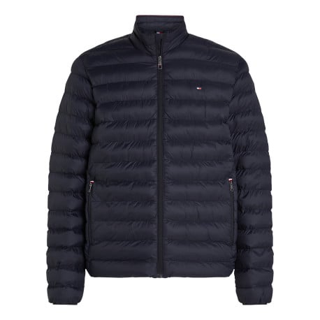 Doudoune marine matelassée avec un col montant et poches plaquées