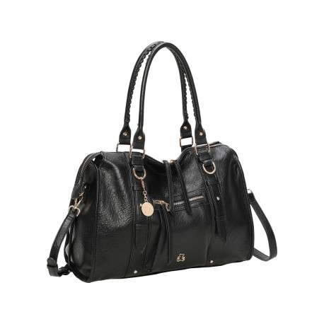 Sac porté épaule noir avec une bandoulière amovible et fermeture à glissière - Image 2
