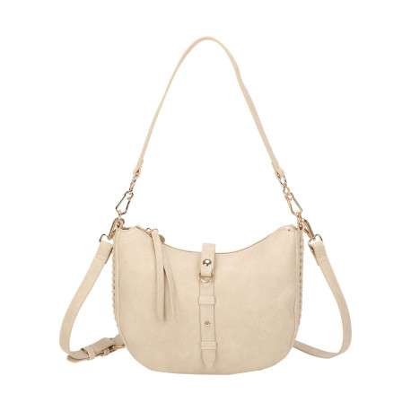 Sac écru forme banane à bandoulière amovible avec fermeture à glissière