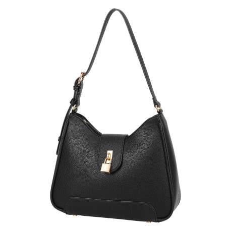 Sac porté épaule noir uni avec détails dorés et anse réglable - Image 2