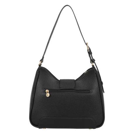 Sac porté épaule noir uni avec détails dorés et anse réglable - Image 3