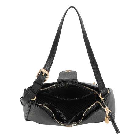 Sac porté épaule noir uni avec détails dorés et anse réglable - Image 4