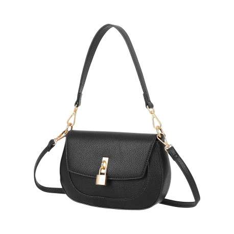 Sac besace noir uni avec anse et bandoulière amovibles - Image 2