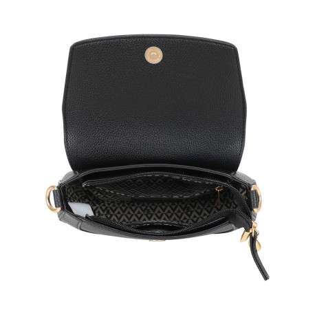 Sac besace noir uni avec anse et bandoulière amovibles - Image 4