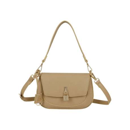 Sac besace beige uni avec anse et bandoulière amovibles