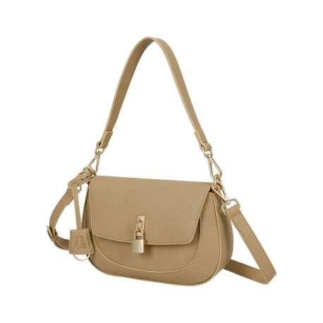 Sac besace beige uni avec anse et bandoulière amovibles - Image 2