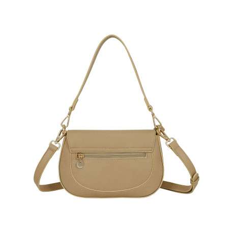 Sac besace beige uni avec anse et bandoulière amovibles - Image 3