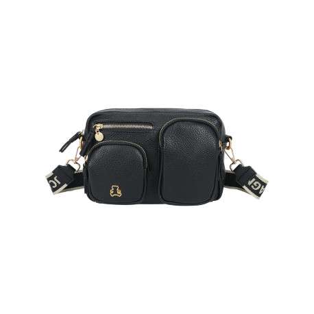 Sac à bandoulière amovible noir effet grainé avec logo de la marque