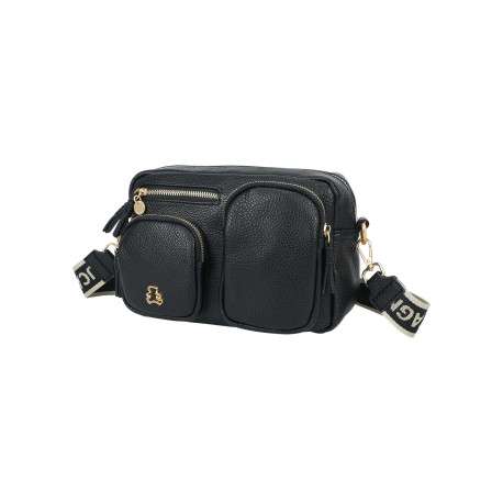 Sac à bandoulière amovible noir effet grainé avec logo de la marque - Image 2