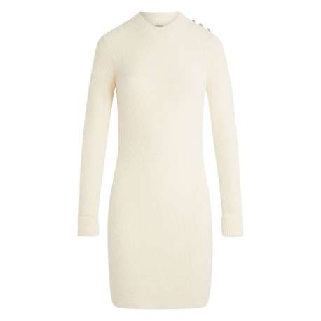 Robe mi-longue écrue en maille côtelée à poils doux et à coupe ajustée