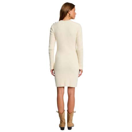 Robe mi-longue écrue en maille côtelée à poils doux et à coupe ajustée - Image 2