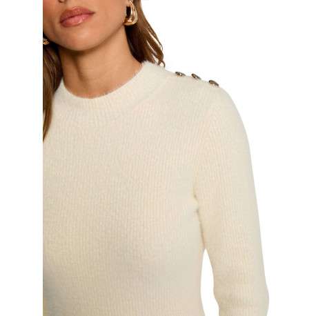Robe mi-longue écrue en maille côtelée à poils doux et à coupe ajustée - Image 3