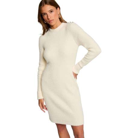 Robe mi-longue écrue en maille côtelée à poils doux et à coupe ajustée - Image 4