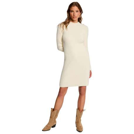Robe mi-longue écrue en maille côtelée à poils doux et à coupe ajustée - Image 5