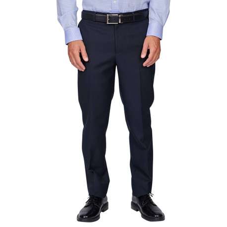 Pantalon chino en laine mélangée bleu marine uni à coupe regular fit