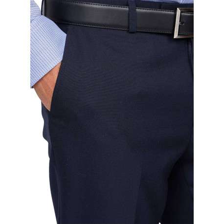 Pantalon chino en laine mélangée bleu marine uni à coupe regular fit - Image 3