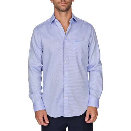 Chemise en coton bleue à minis motifs rectilignes et à coupe regular fit