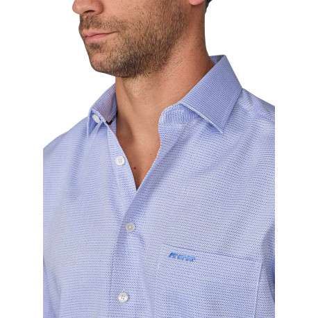 Chemise en coton bleue à minis motifs rectilignes et à coupe regular fit - Image 3