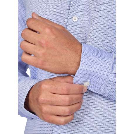 Chemise en coton bleue à minis motifs rectilignes et à coupe regular fit - Image 4