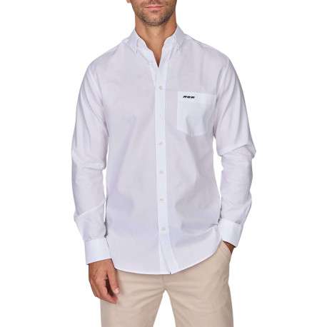 Chemise en coton piqué blanche unie à coupe regular fit et col américain