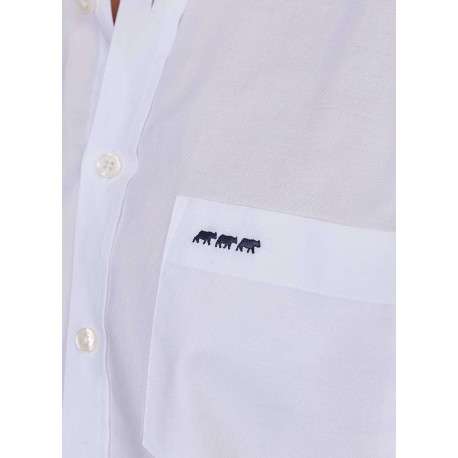 Chemise en coton piqué blanche unie à coupe regular fit et col américain - Image 3