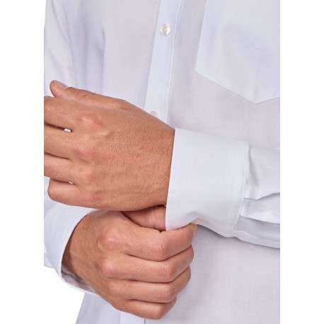 Chemise en coton piqué blanche unie à coupe regular fit et col américain - Image 4