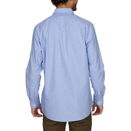 Chemise en coton piqué bleue ciel unie à coupe regular fit et col américain - Image 2