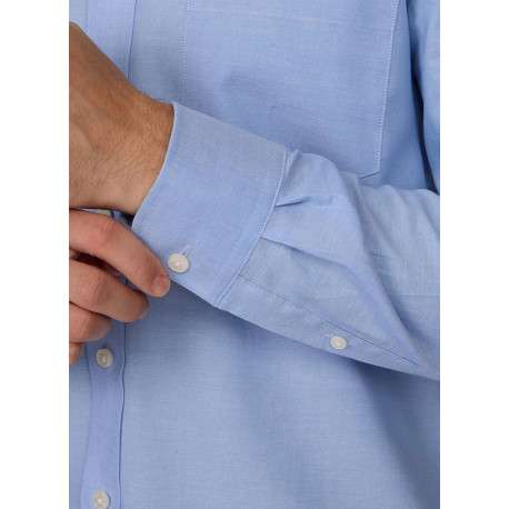 Chemise en coton piqué bleue ciel unie à coupe regular fit et col américain - Image 4