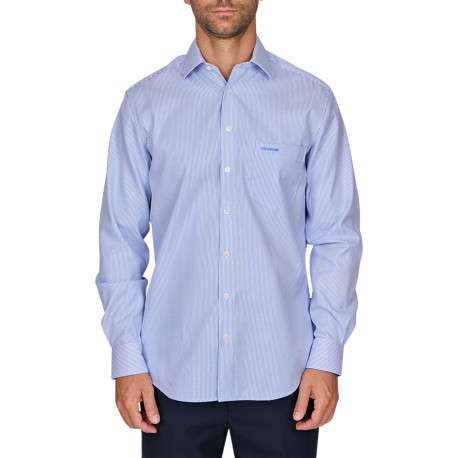 Chemise en coton bleue ciel rayée à coupe regular fit avec une poche