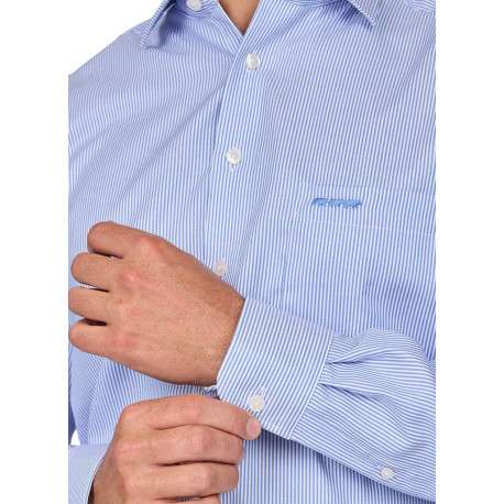 Chemise en coton bleue ciel rayée à coupe regular fit avec une poche - Image 4