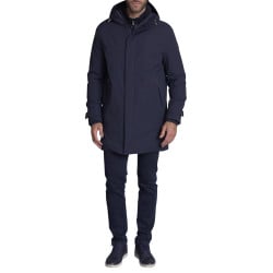 Parka marine uni avec une coupe droite et une fermeture zippée 