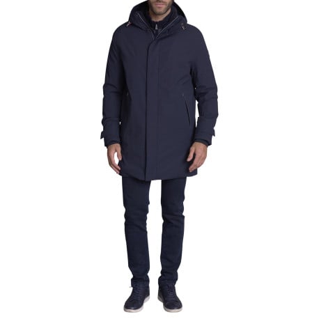 Parka marine uni avec une coupe droite et une fermeture zippée 
