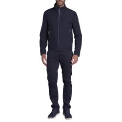 Blouson marine uni avec une coupe droite et deux poches latérales