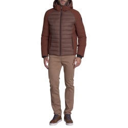 Doudoune marron uni avec une coupe droite et un col à capuche