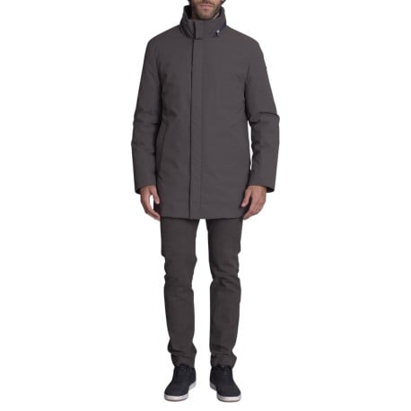 Parka gris uni avec une coupe droite et une fermeture zippée 