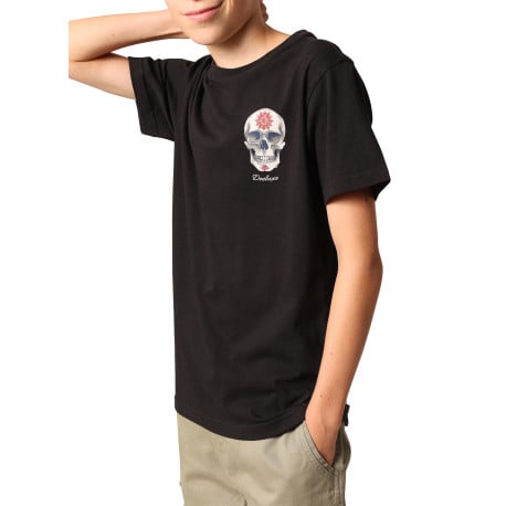 T-shirt en coton noir imprimé avec un col rond et des manches courtes