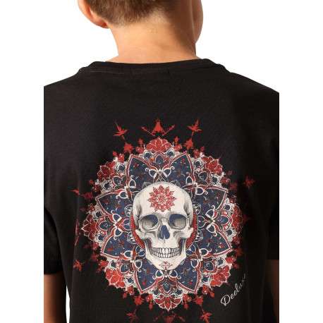 T-shirt en coton noir imprimé avec un col rond et des manches courtes - Image 3