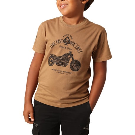 T-shirt en coton camel imprimé avec un col rond et des manches courtes