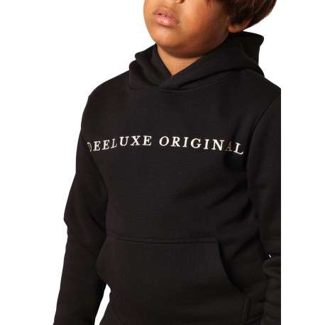 Sweat noir uni avec un col à capuche et une poche traversante - Image 3