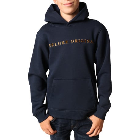 Sweat marine uni avec un col à capuche et une poche traversante