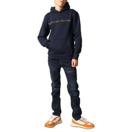 Sweat marine uni avec un col à capuche et une poche traversante - Image 4