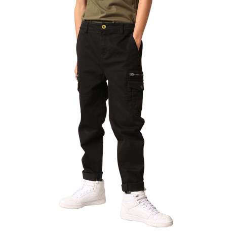Pantalon Cargo en coton noir coupe slim avec multiples poches