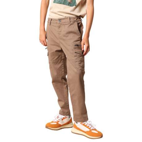 Pantalon Cargo en coton brun coupe slim avec multiples poches