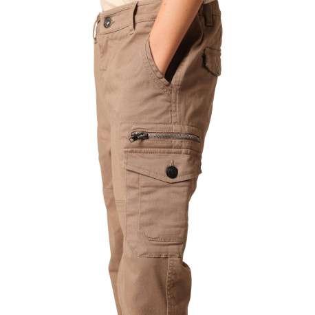 Pantalon Cargo en coton brun coupe slim avec multiples poches - Image 3