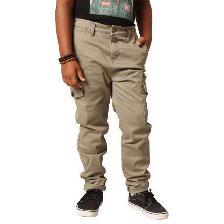 Pantalon Cargo en coton kaki coupe slim avec multiples poches