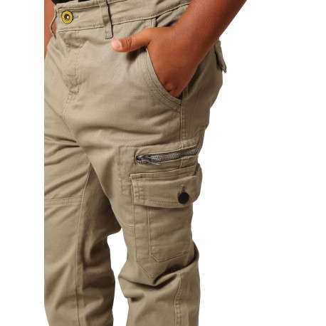 Pantalon Cargo en coton kaki coupe slim avec multiples poches - Image 3