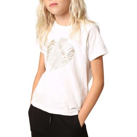 T-shirt en coton blanc imprimé à paillettes avec un col rond