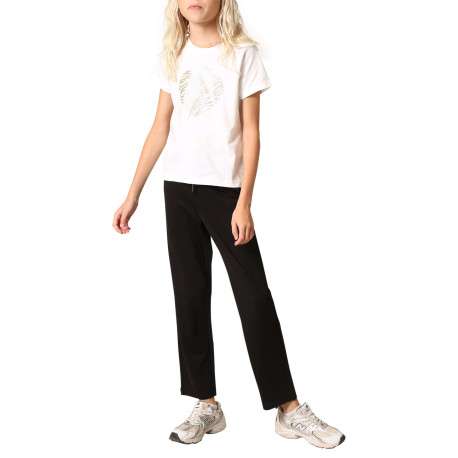 T-shirt en coton blanc imprimé à paillettes avec un col rond - Image 4